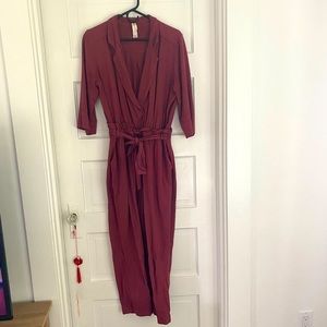 Anthropology Burgundy Jumpsuit
